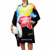 Beauty Flower with Handpainted Poncho Top Dress Black Pink Floral Made in Bali